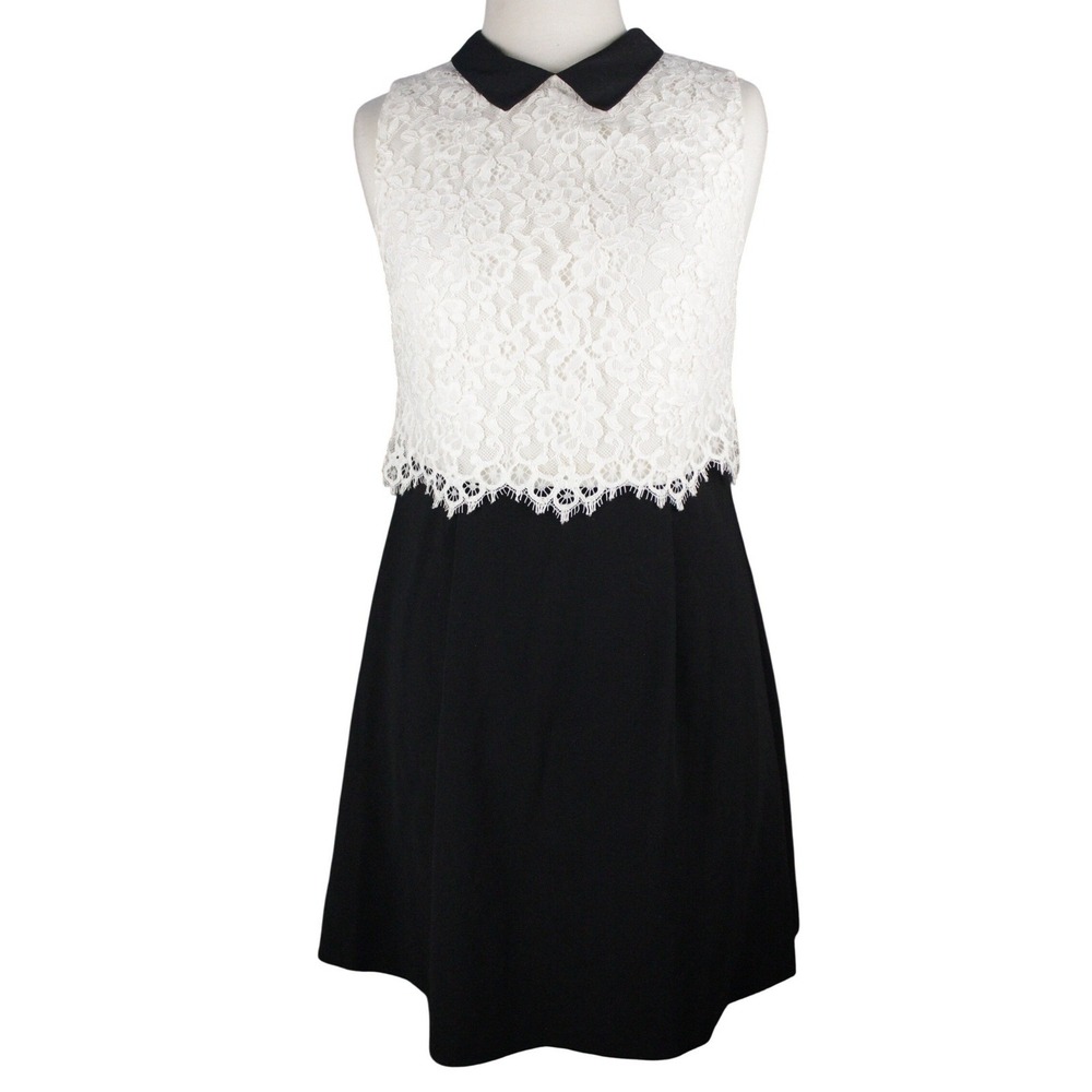Alice + Olivia Desra Dress Womens 6 Black White Lace Celebrity Paris Hilton